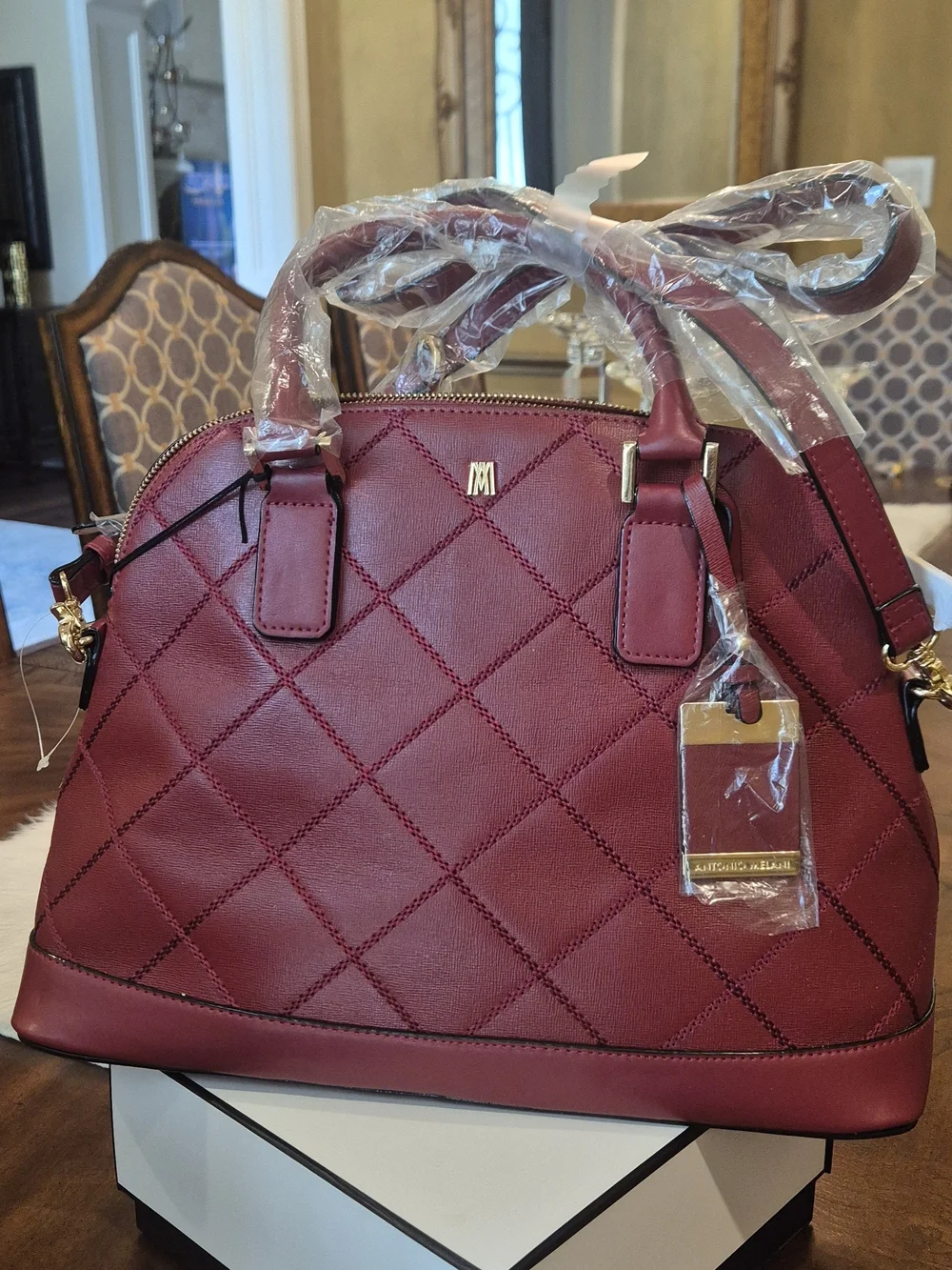 ANTONIO MELANI Quilted Dome Satchel - Burgundy